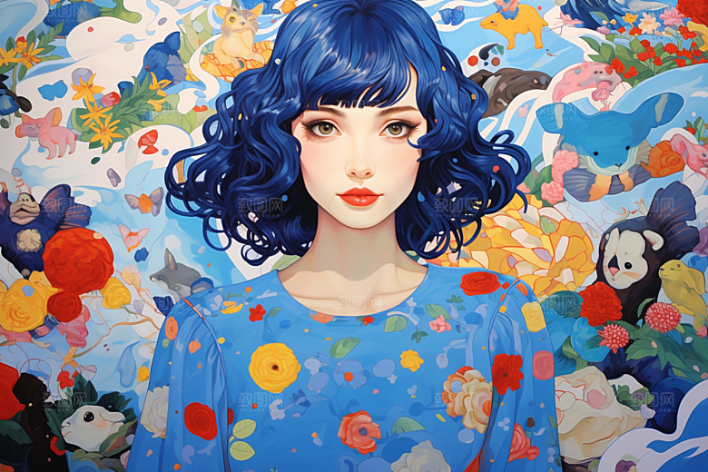 多巴胺女孩艺术感少女插画