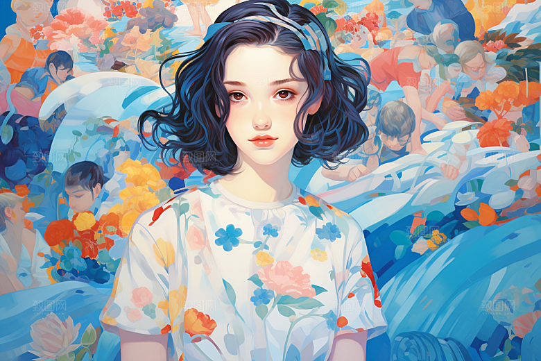 多巴胺女孩艺术感五彩斑斓插画