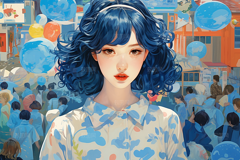 多巴胺女孩五彩斑斓高清插画