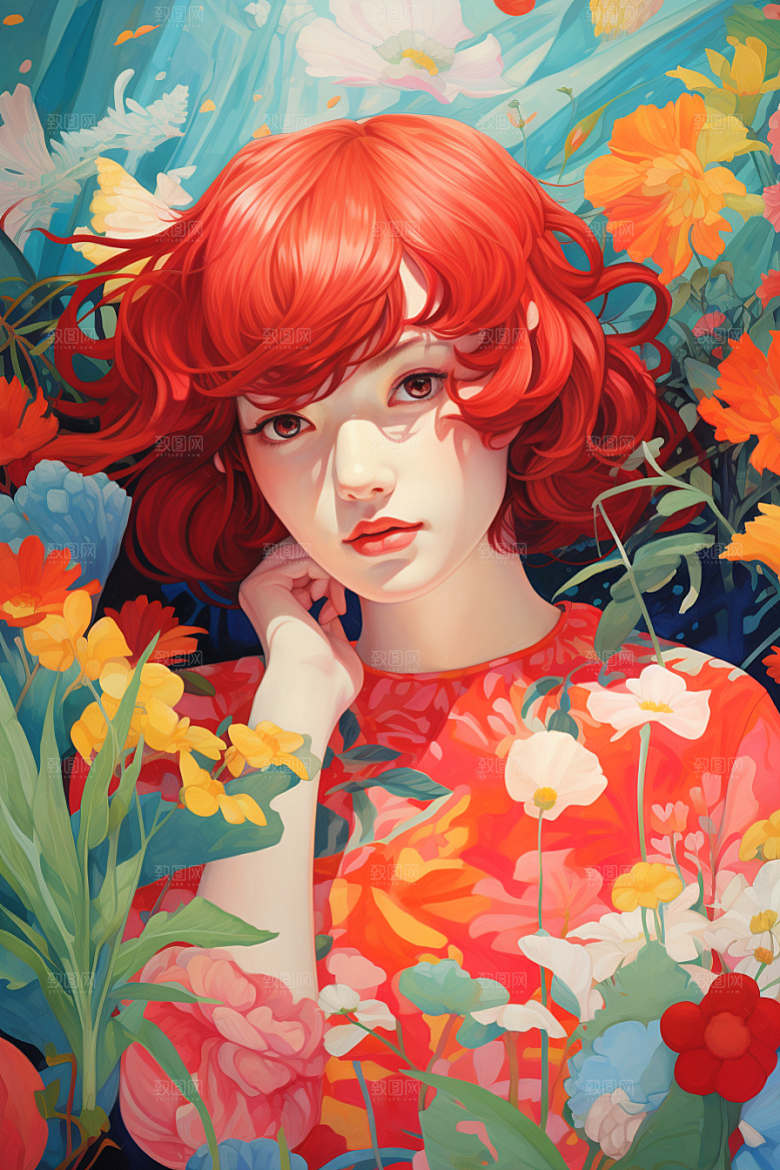 多巴胺女孩五彩斑斓形象插画