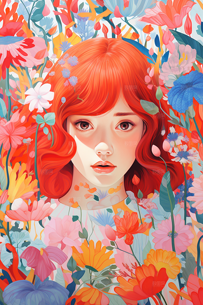 多巴胺女孩五彩斑斓形象插画