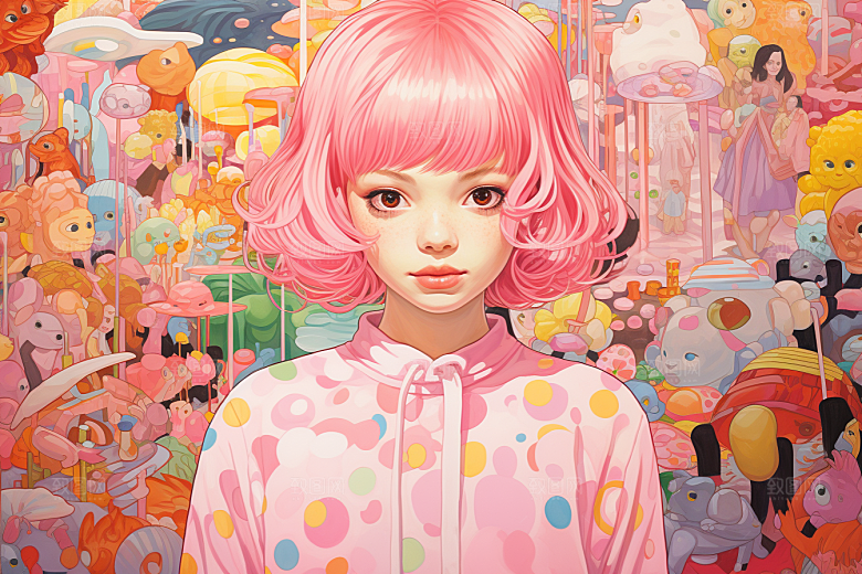 多巴胺女孩高清缤纷插画