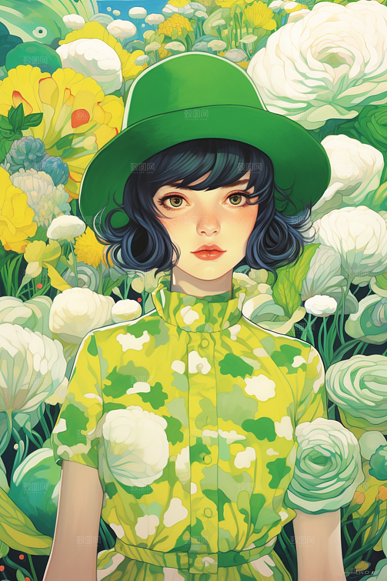 多巴胺女孩五彩斑斓艺术感插画