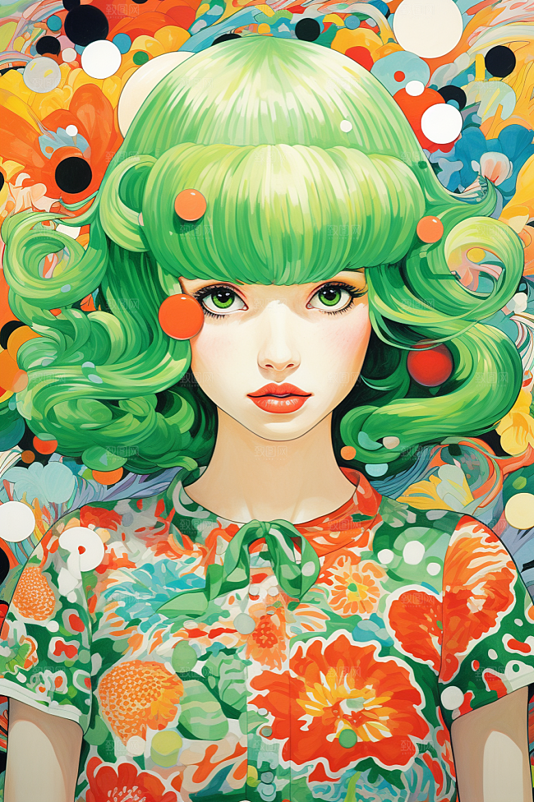 多巴胺女孩艺术感穿搭插画