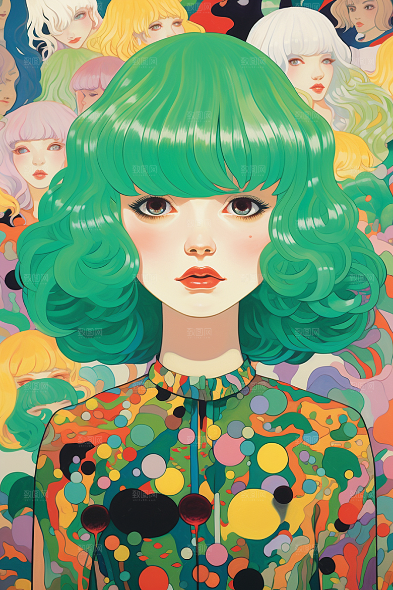 多巴胺女孩可爱穿搭插画