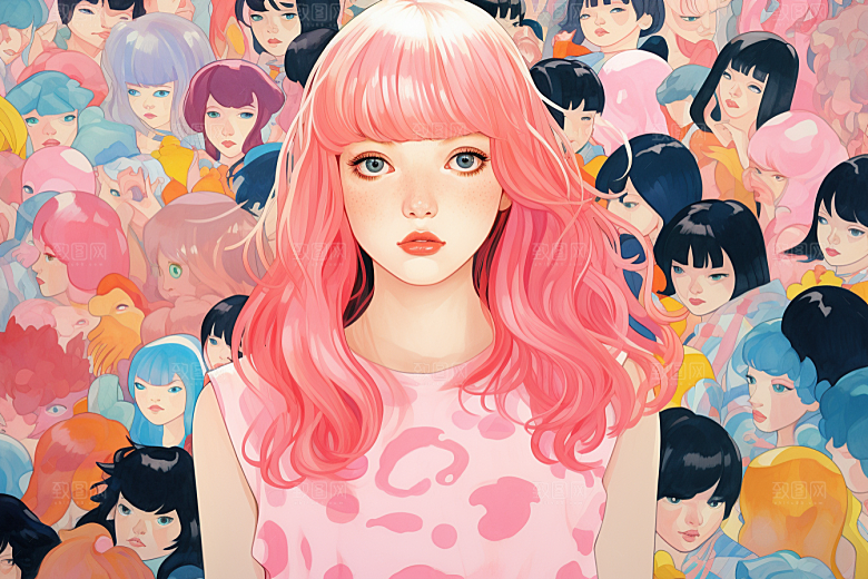 多巴胺女孩五彩斑斓高清插画