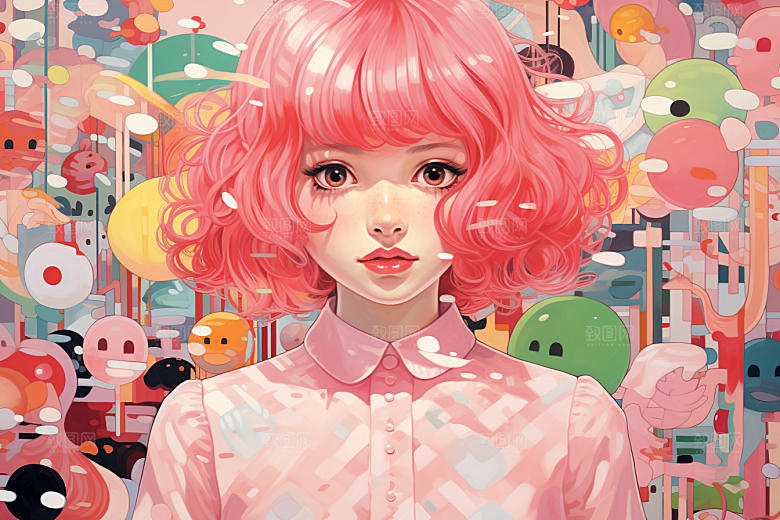 多巴胺女孩五彩斑斓高清插画