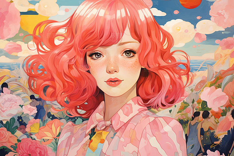多巴胺女孩穿搭彩色插画