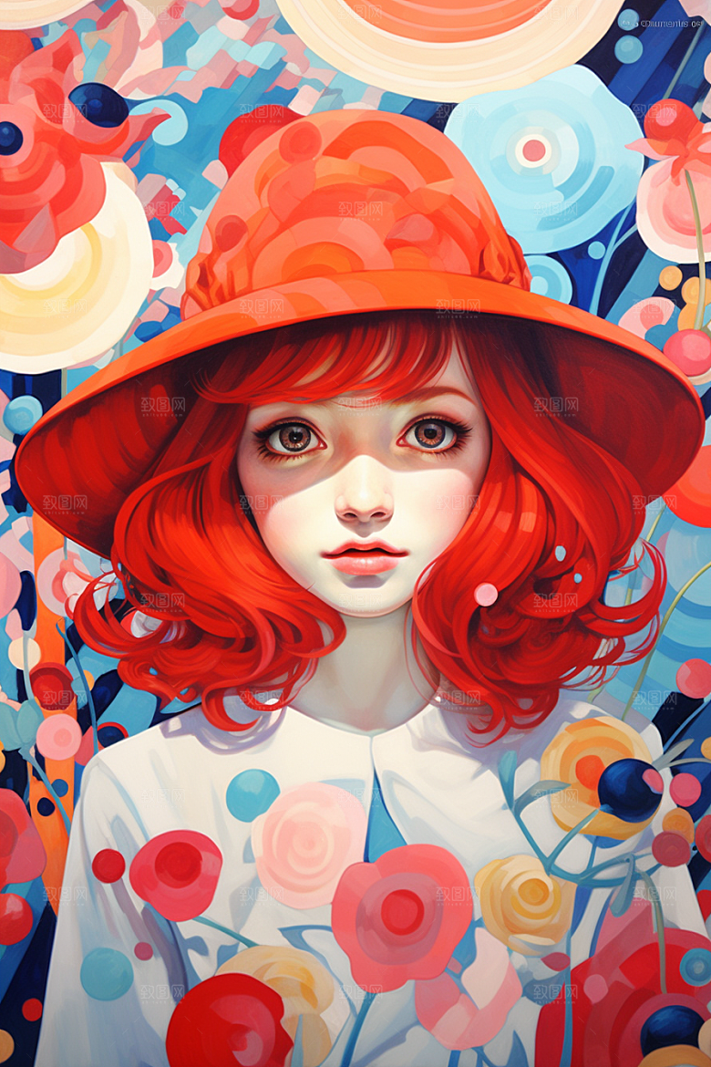 多巴胺女孩缤纷手绘插画