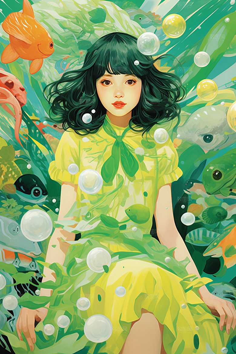 多巴胺女孩五彩斑斓穿搭插画