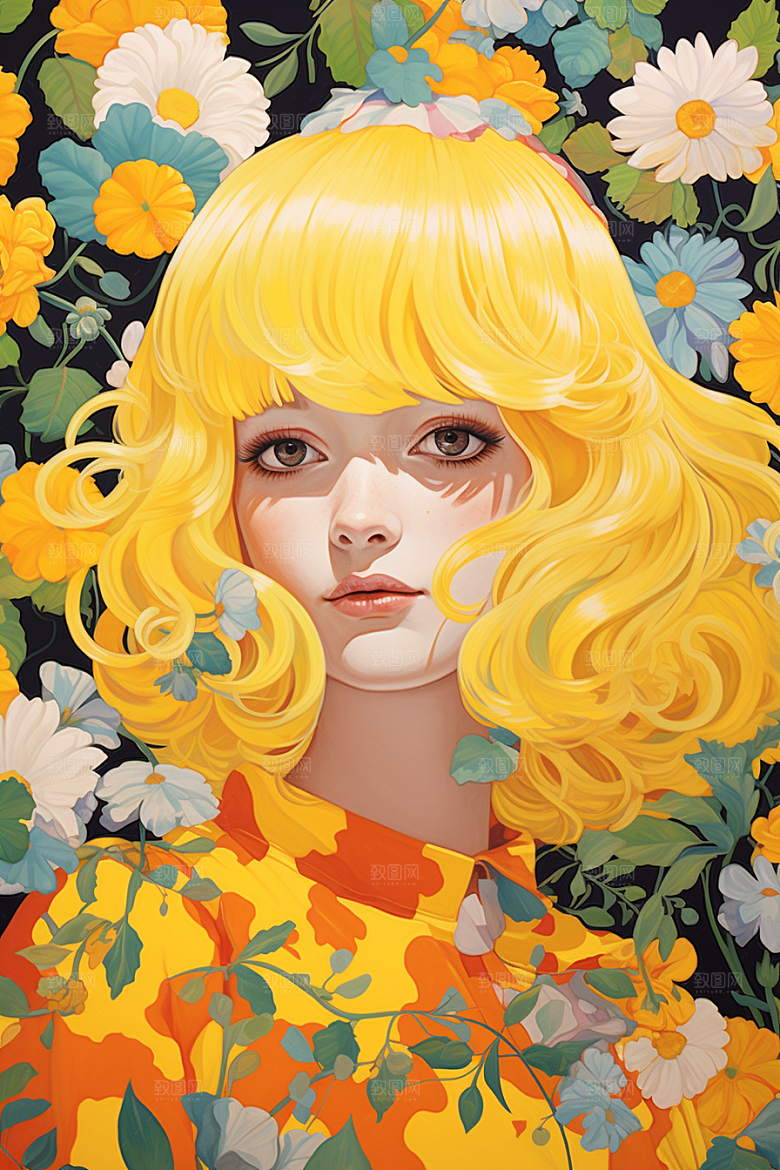 多巴胺女孩彩色高清插画
