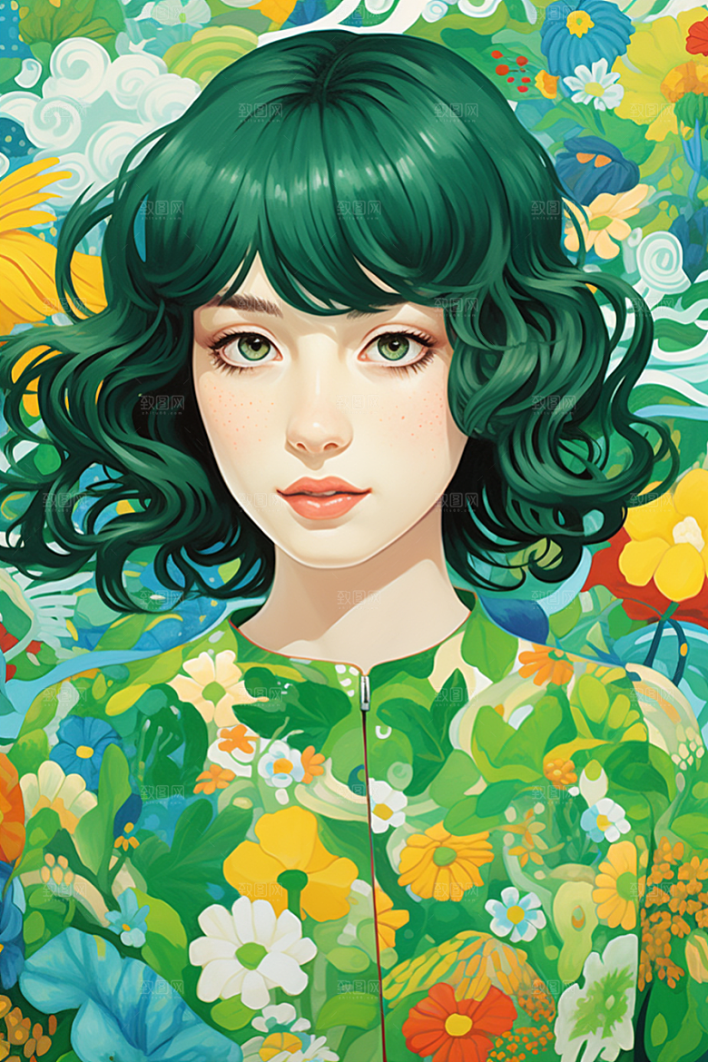 多巴胺女孩彩色可爱插画