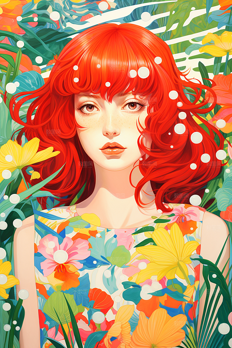 多巴胺女孩五彩斑斓彩色插画