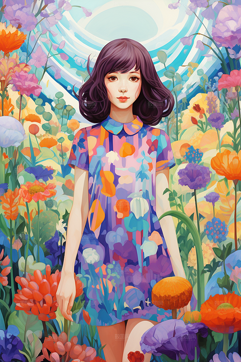 多巴胺女孩可爱缤纷插画