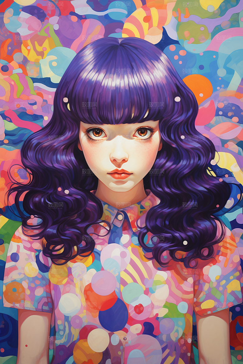 多巴胺女孩手绘缤纷插画
