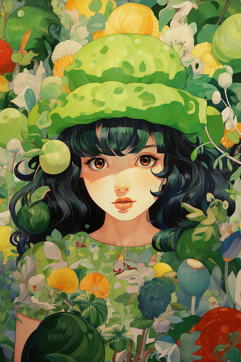 多巴胺女孩彩色高清插画