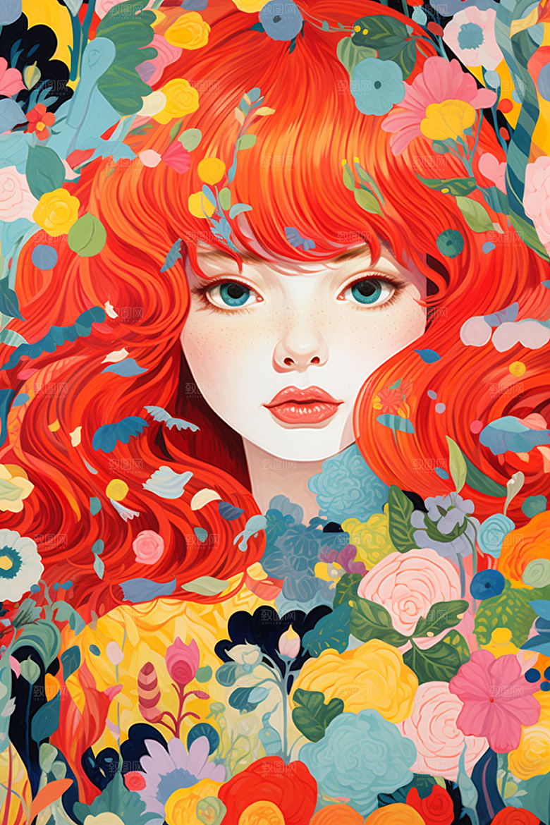 多巴胺女孩少女艺术感插画