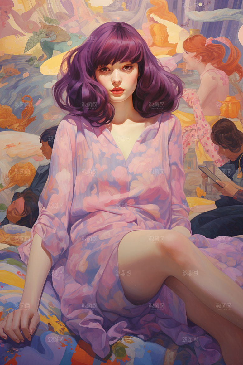多巴胺女孩高清五彩斑斓插画