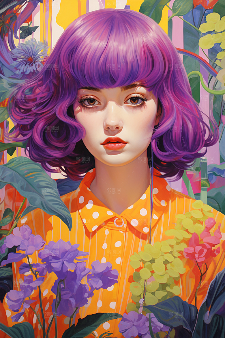 多巴胺女孩穿搭五彩斑斓插画