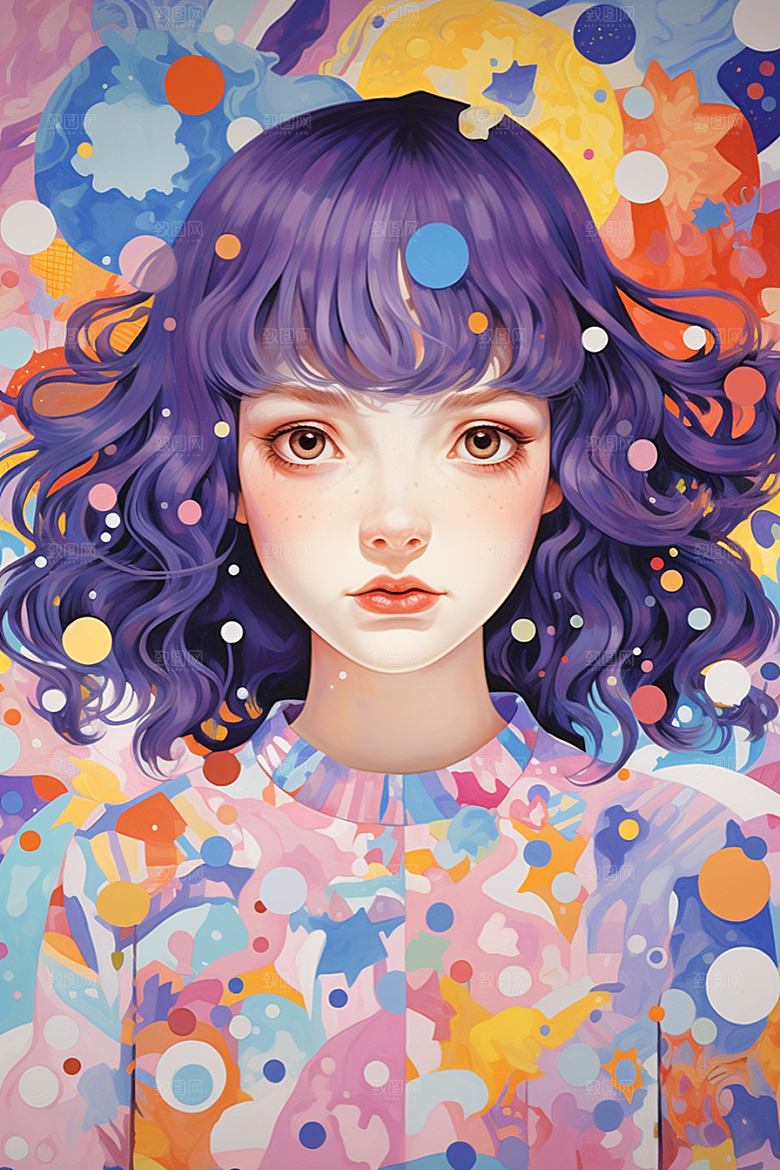 多巴胺女孩五彩斑斓艺术感插画