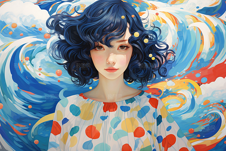 多巴胺女孩高清手绘插画