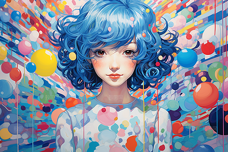 多巴胺女孩艺术感彩色插画