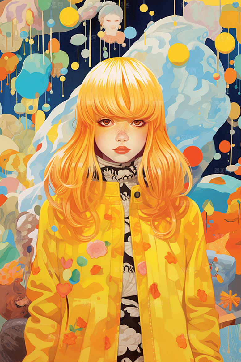 多巴胺女孩彩色形象插画