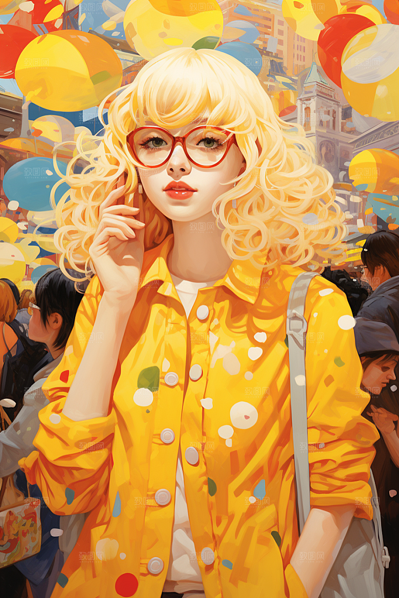 多巴胺女孩高清形象插画