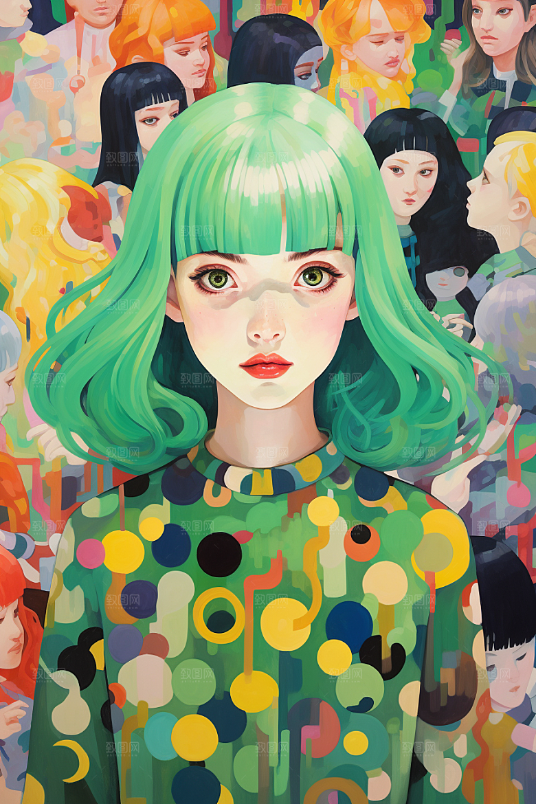 多巴胺女孩高清手绘插画