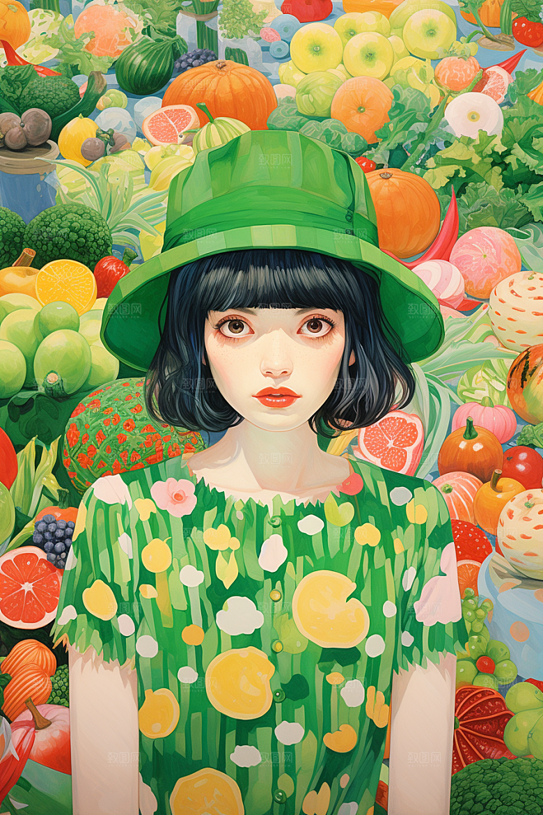 多巴胺女孩缤纷手绘插画