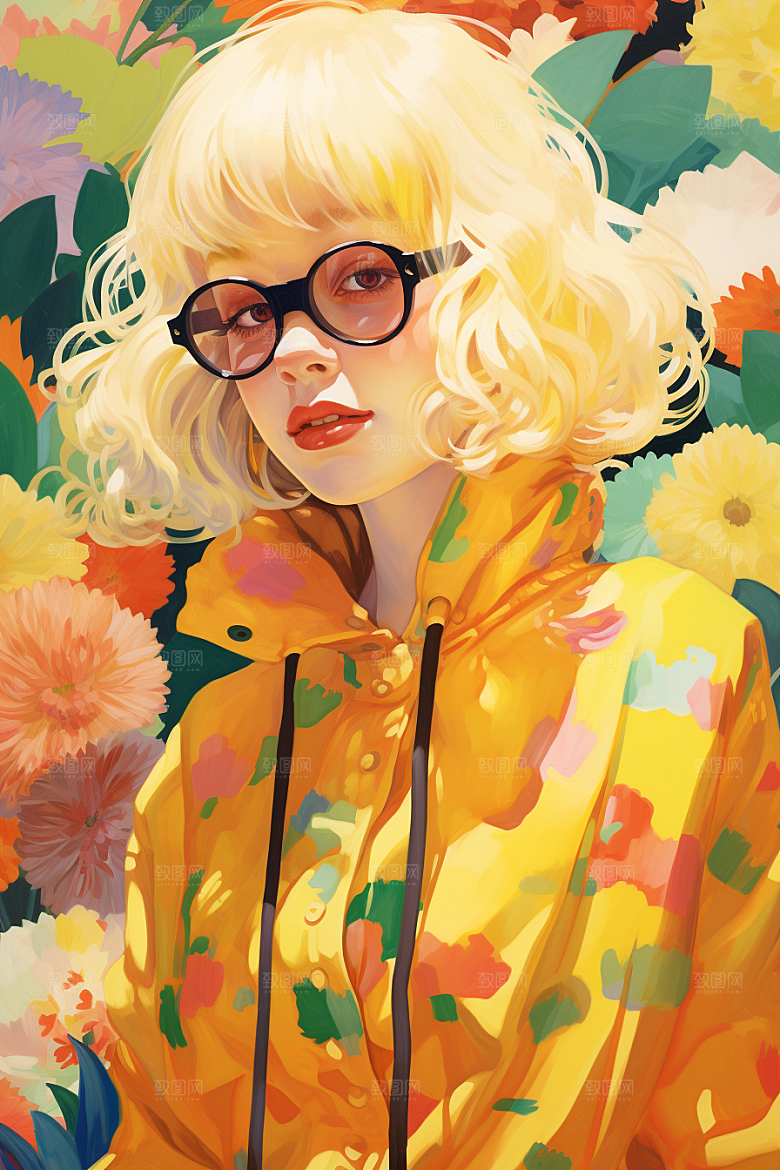 多巴胺女孩可爱手绘插画