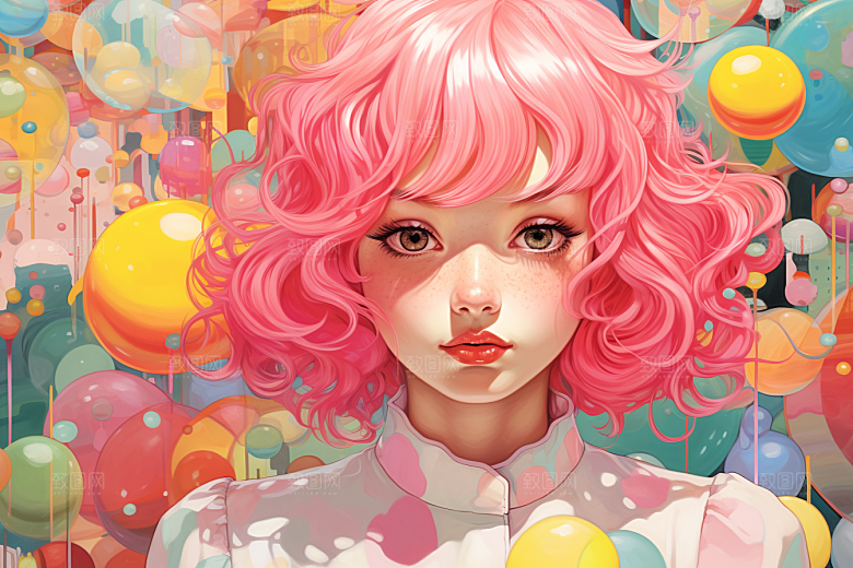 多巴胺女孩少女艺术感插画