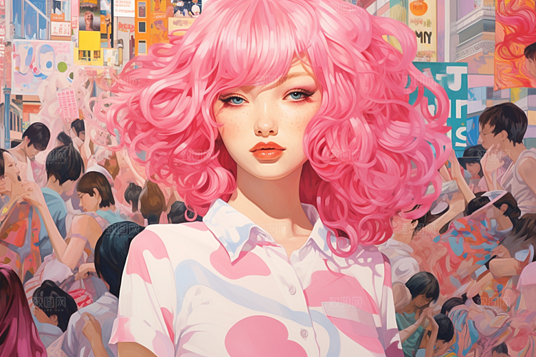 多巴胺女孩五彩斑斓彩色插画
