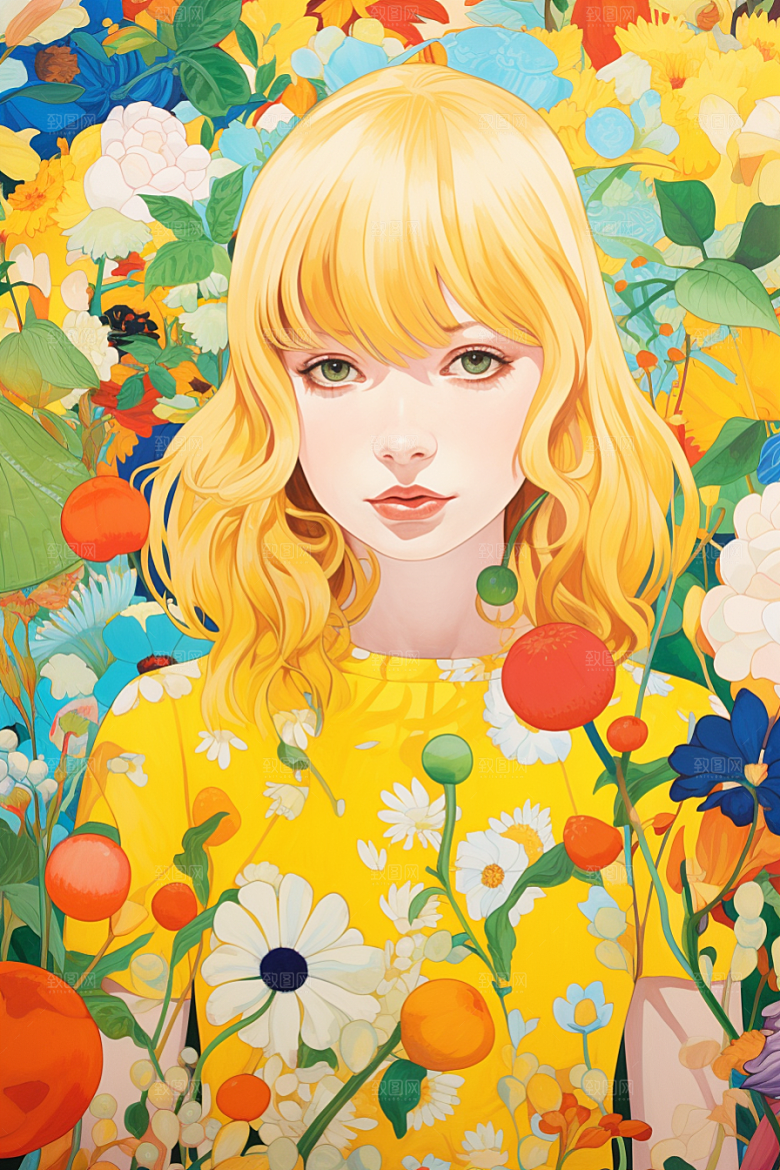 多巴胺女孩艺术感彩色插画