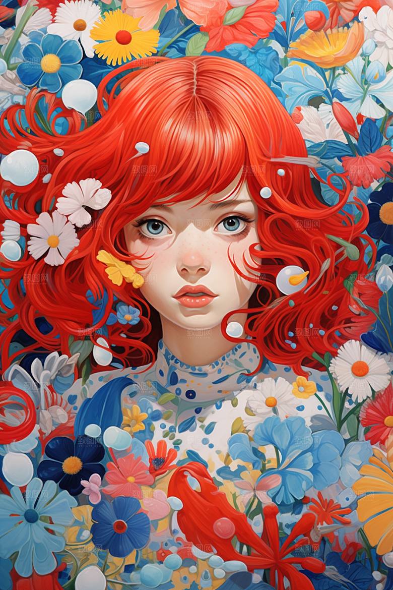 多巴胺女孩少女手绘插画
