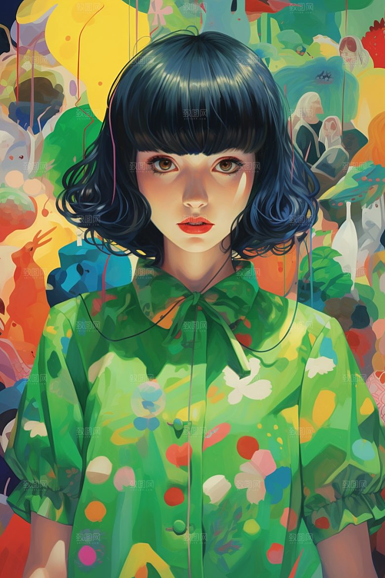 多巴胺女孩高清手绘插画