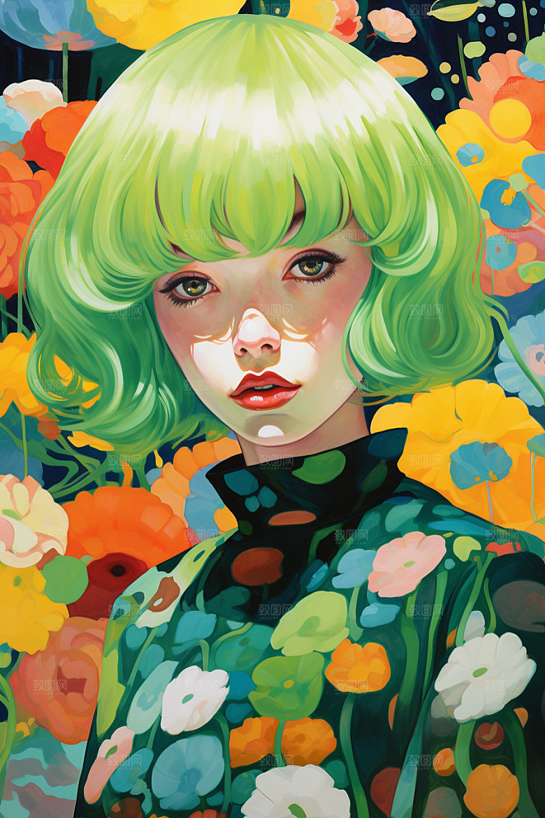 多巴胺女孩高清缤纷插画