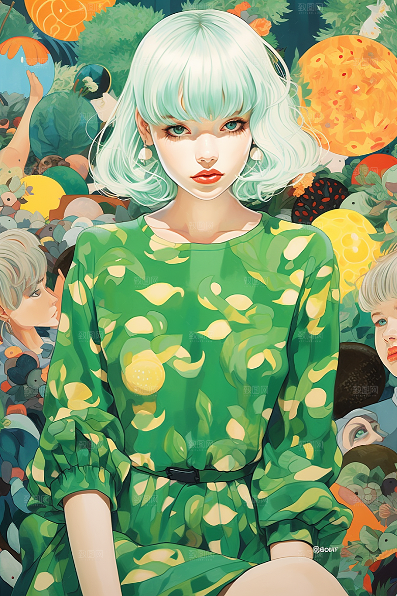 多巴胺女孩可爱手绘插画