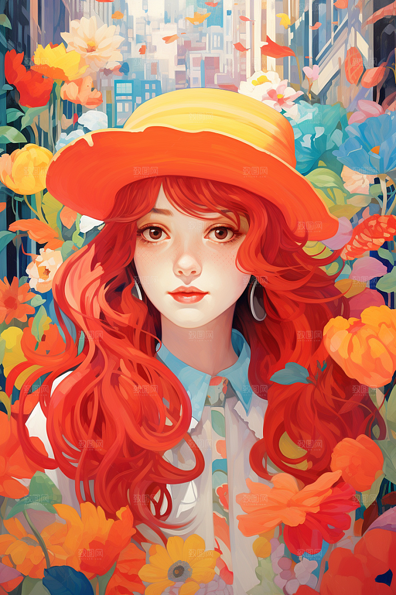 多巴胺女孩手绘艺术感插画