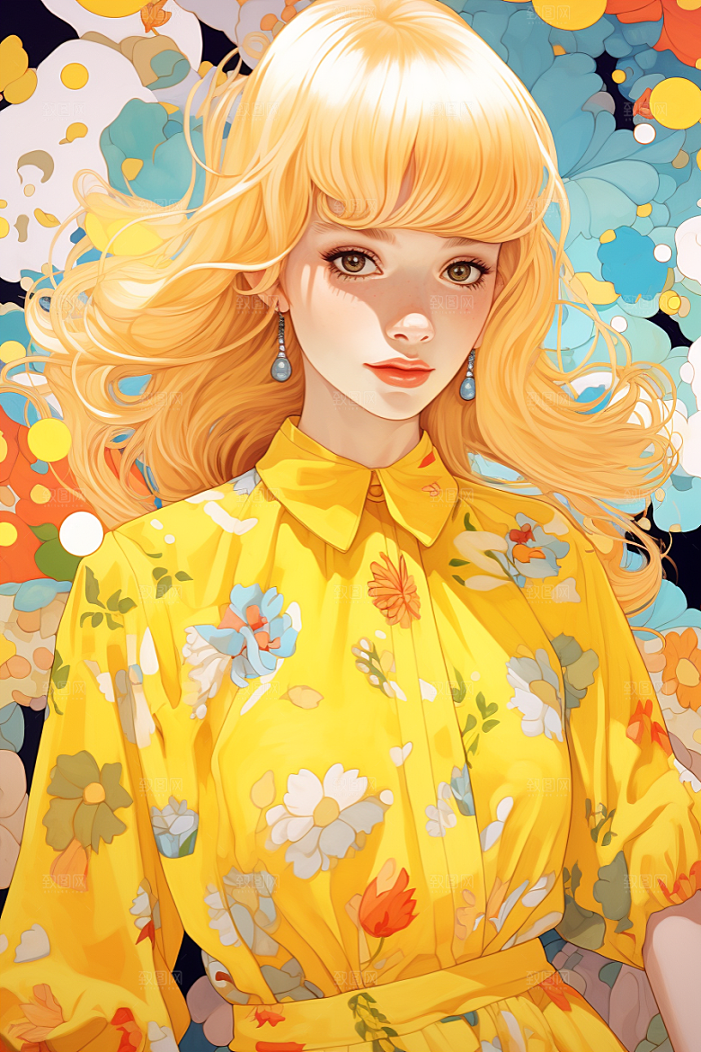 多巴胺女孩少女彩色插画