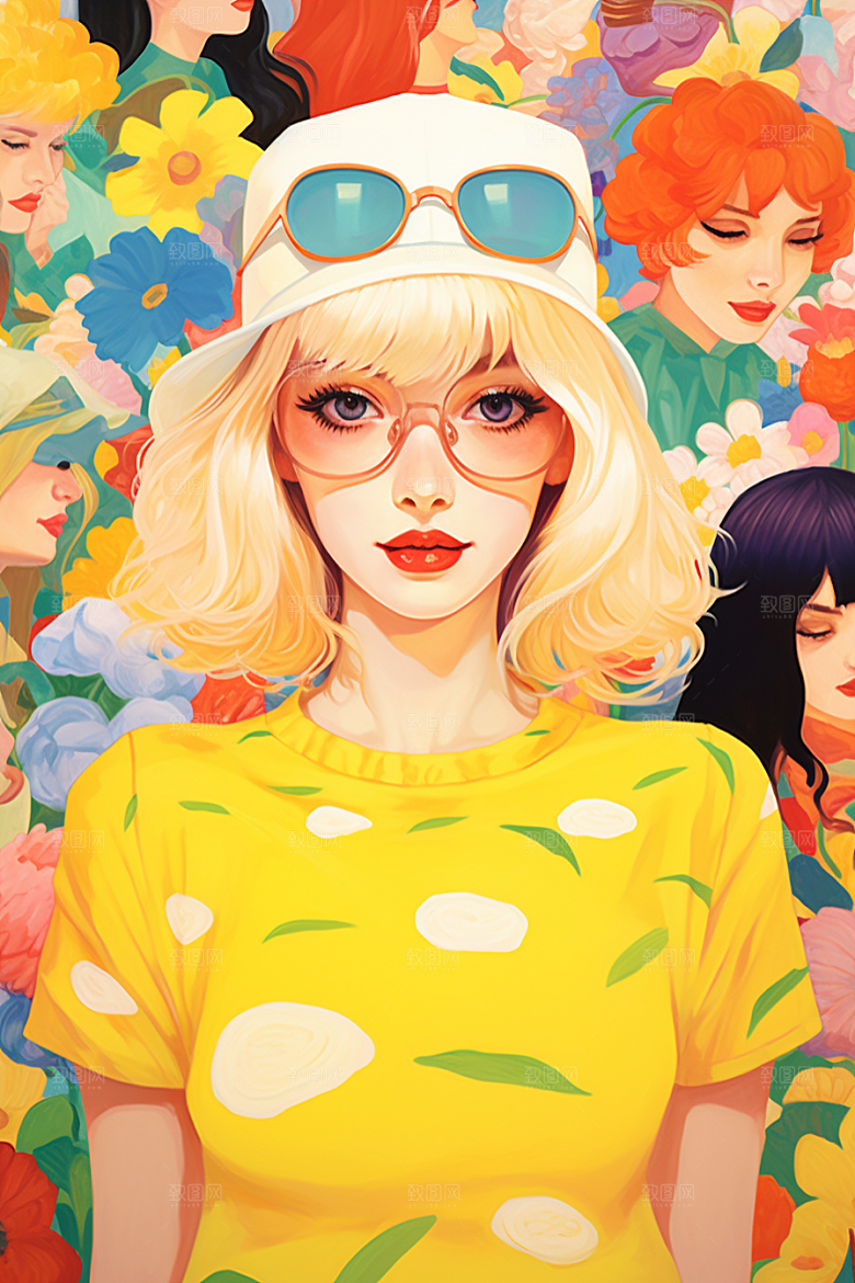 多巴胺女孩形象手绘插画