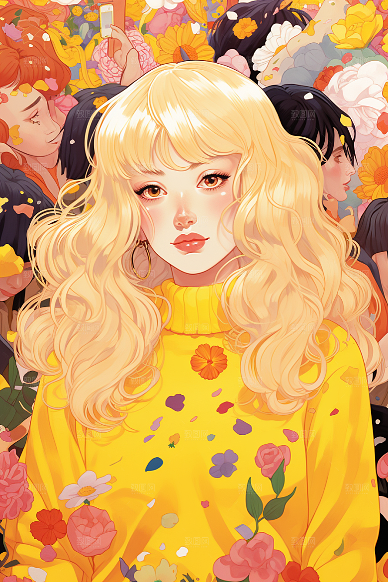 多巴胺女孩少女形象插画
