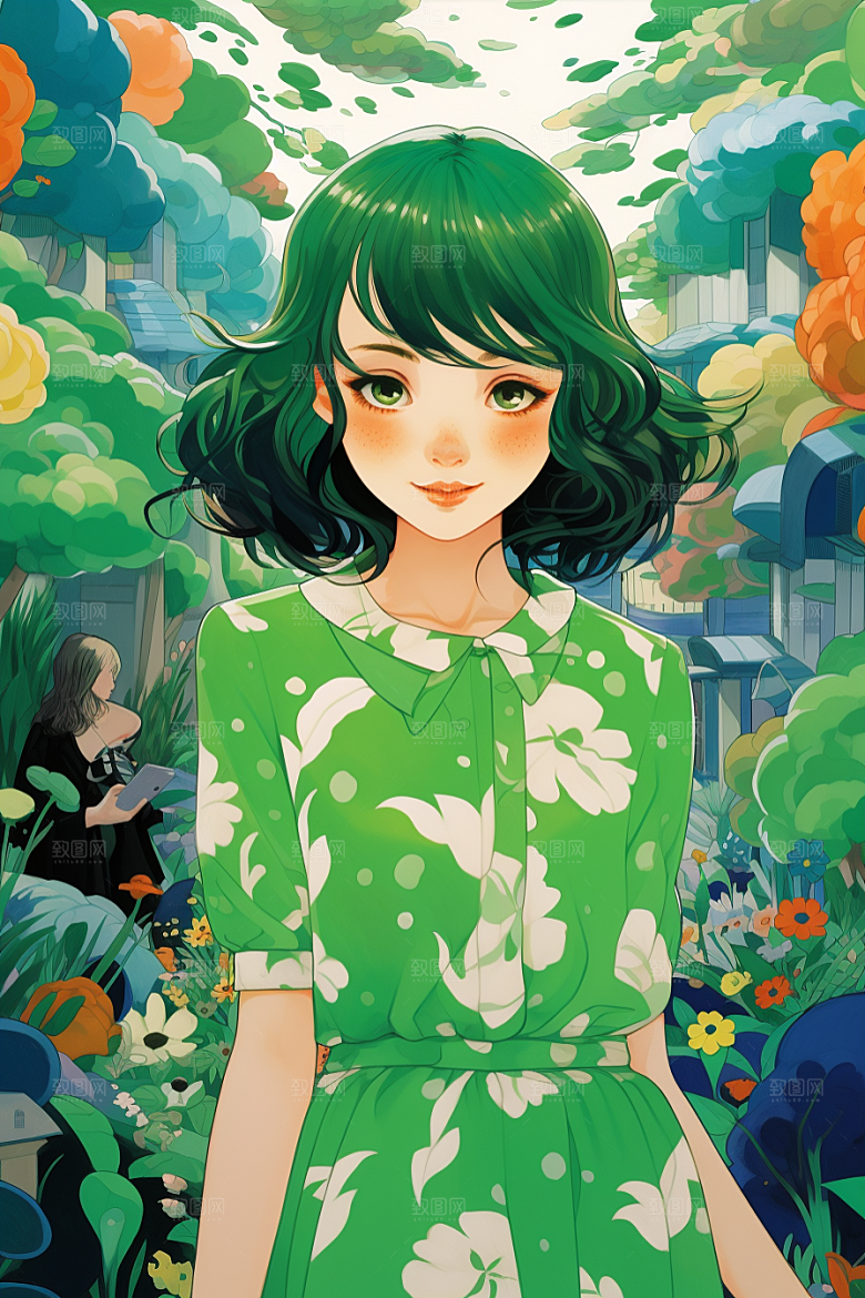多巴胺女孩高清手绘插画