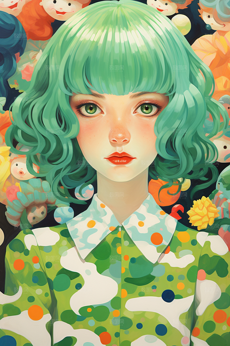 多巴胺女孩少女艺术感插画