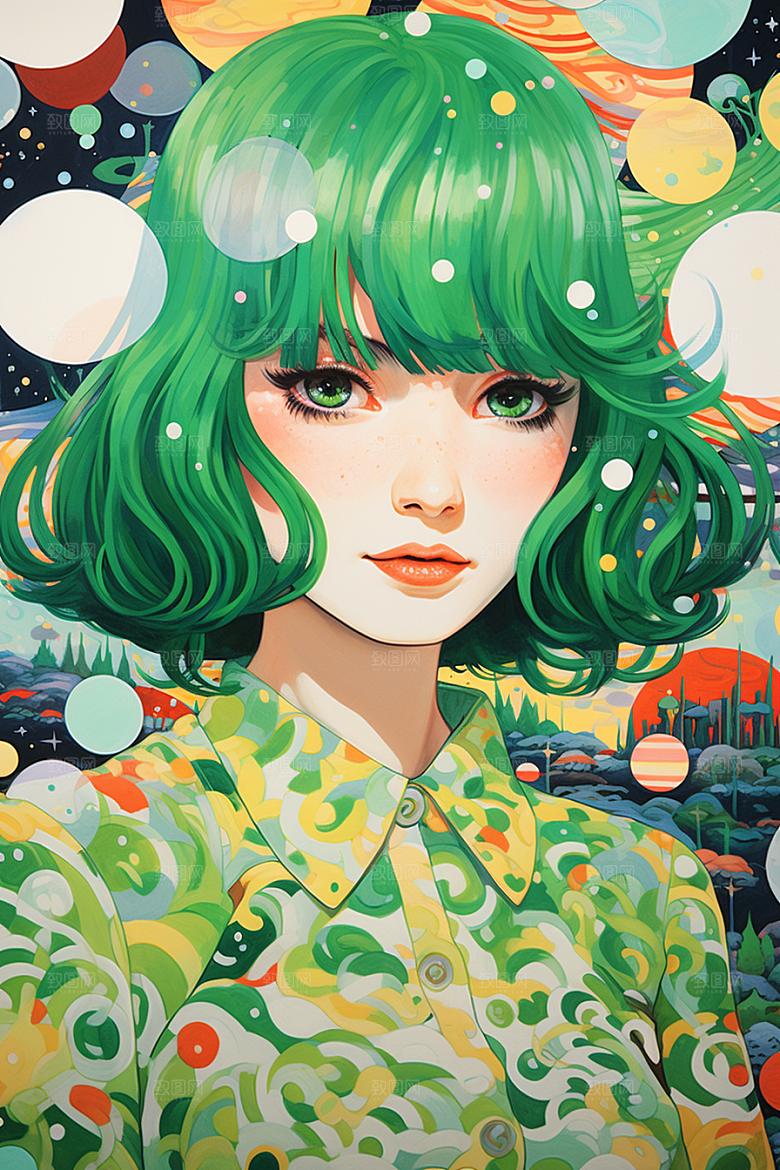 多巴胺女孩少女高清插画