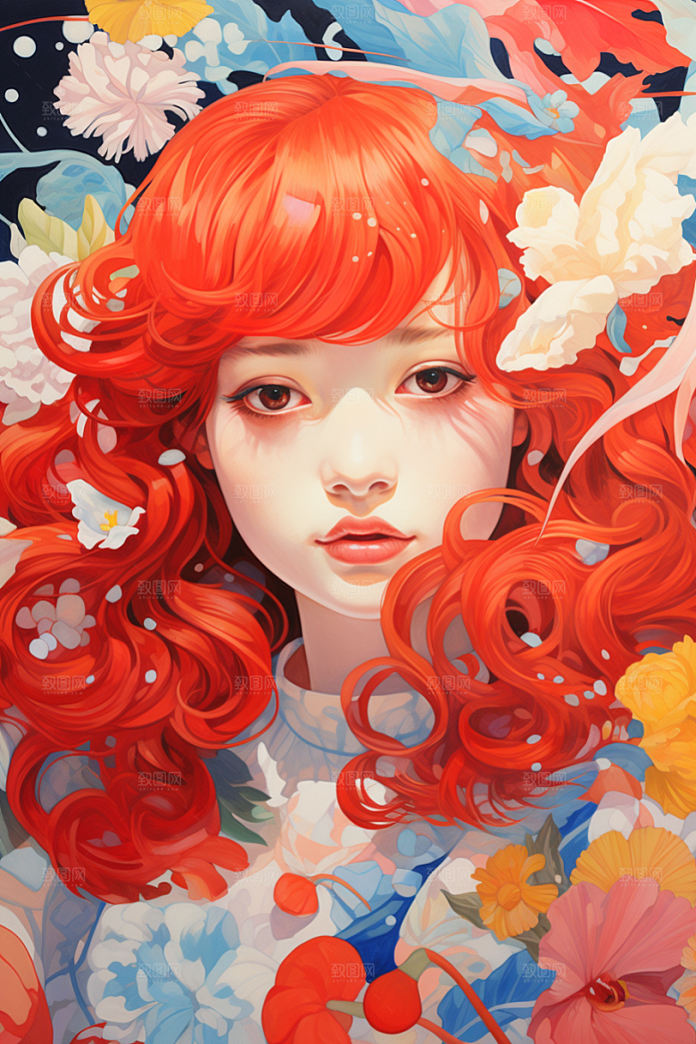多巴胺女孩可爱手绘插画