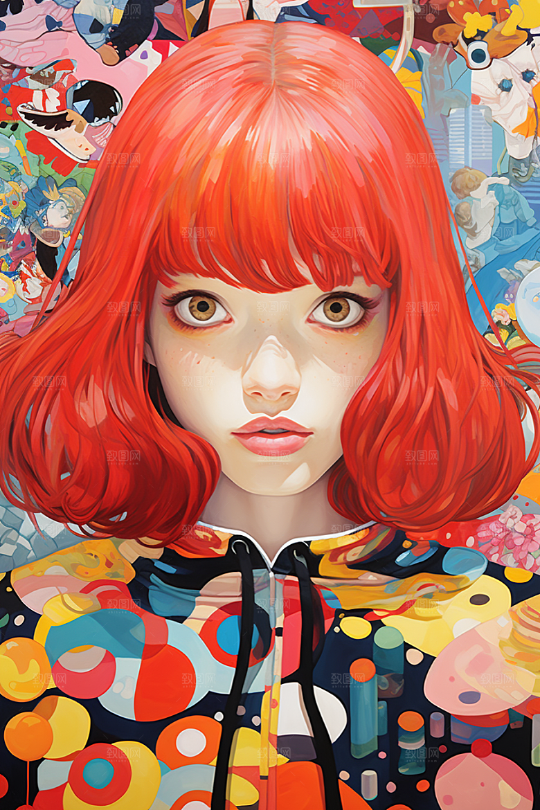 多巴胺女孩少女彩色插画