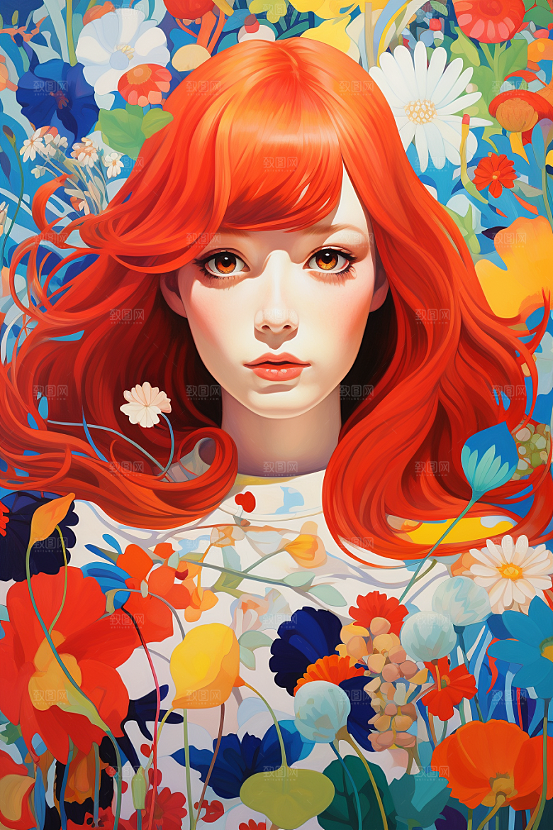多巴胺女孩五彩斑斓可爱插画