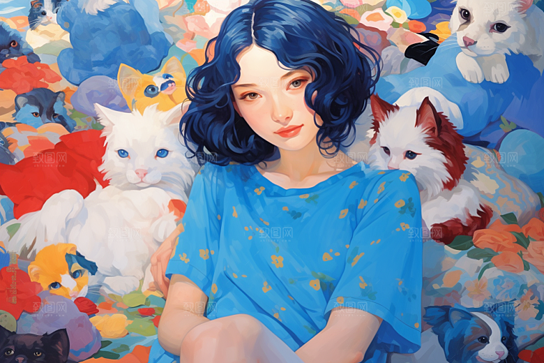 多巴胺女孩高清缤纷插画