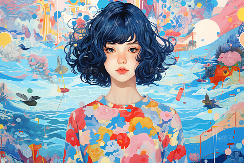 多巴胺女孩高清缤纷插画